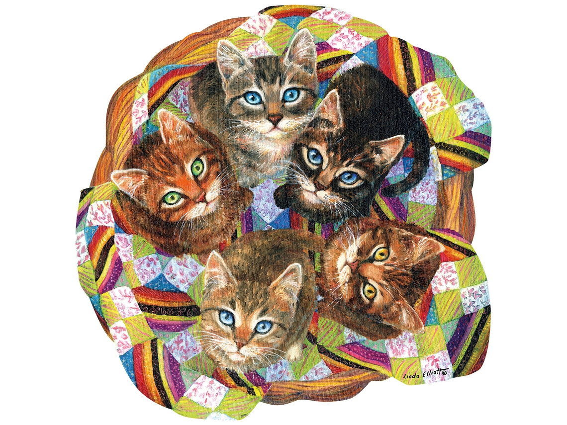 Quebra Cabeça Sunsout Com Cesta De Gato, Linda Elliot, 750 Peças, Papelão.