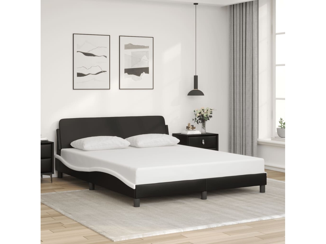 Estrutura Cama C/ Cabeceira 160x200cm Couro Artif. Preto/branco
