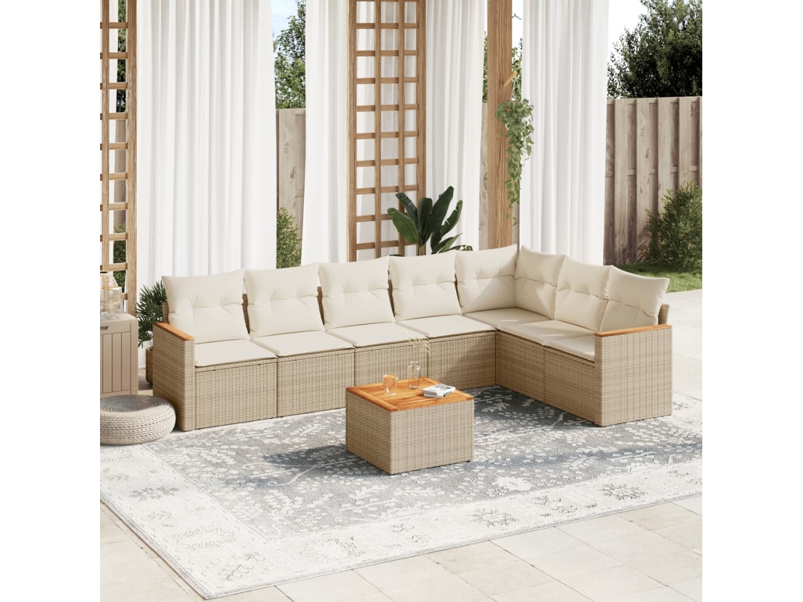 Vidaxl 8 Pcs Conjunto de Sofás P/ Jardim com Almofadões Vime Pe Bege