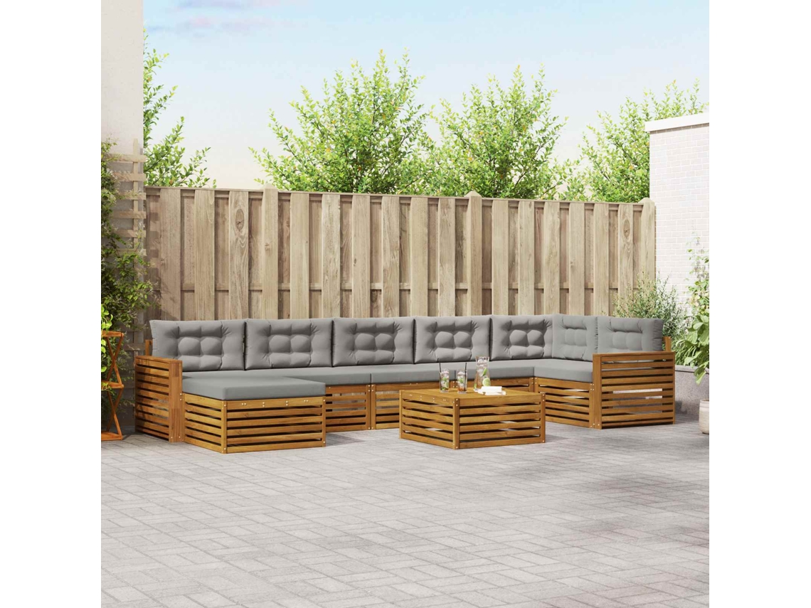 Vidaxl Conjunto De Sofás Para Exterior 8 Pcs Cinza Natural E Claro