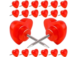 Pretyzoom 50 Tachinhas Decorativas em Aço Inox Vermelho Formato Coração para Quadros Cortiça, Escritório E
