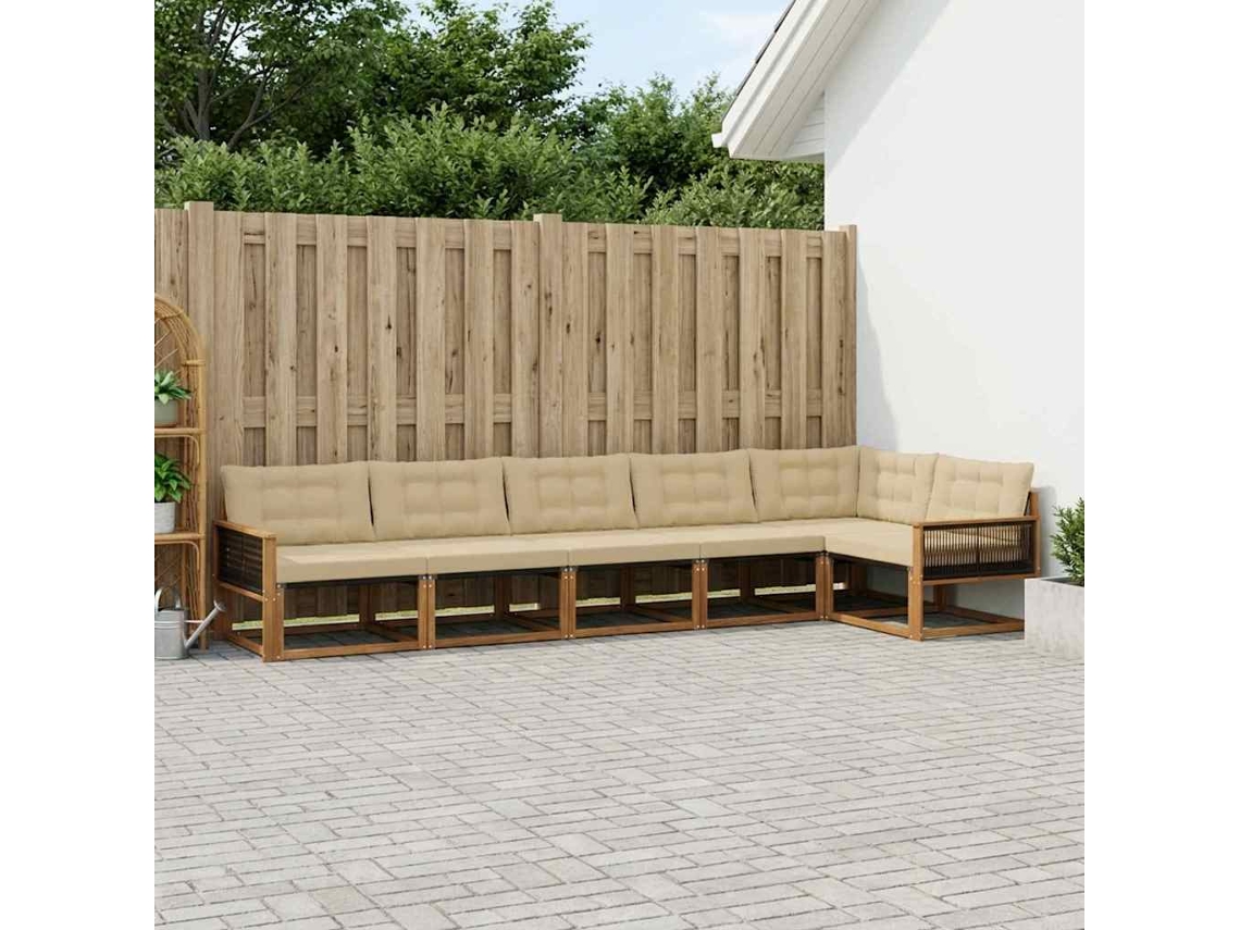 Vidaxl Conjunto De Sofás Para Exterior 6 Unid. Natural E Bege
