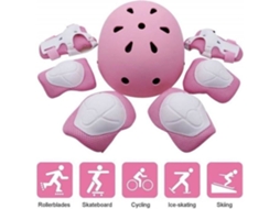 Conjunto Proteção Patins Rodas Infantil Capacete Bicicleta Joelheiras Cotoveleiras Pulso Rosa