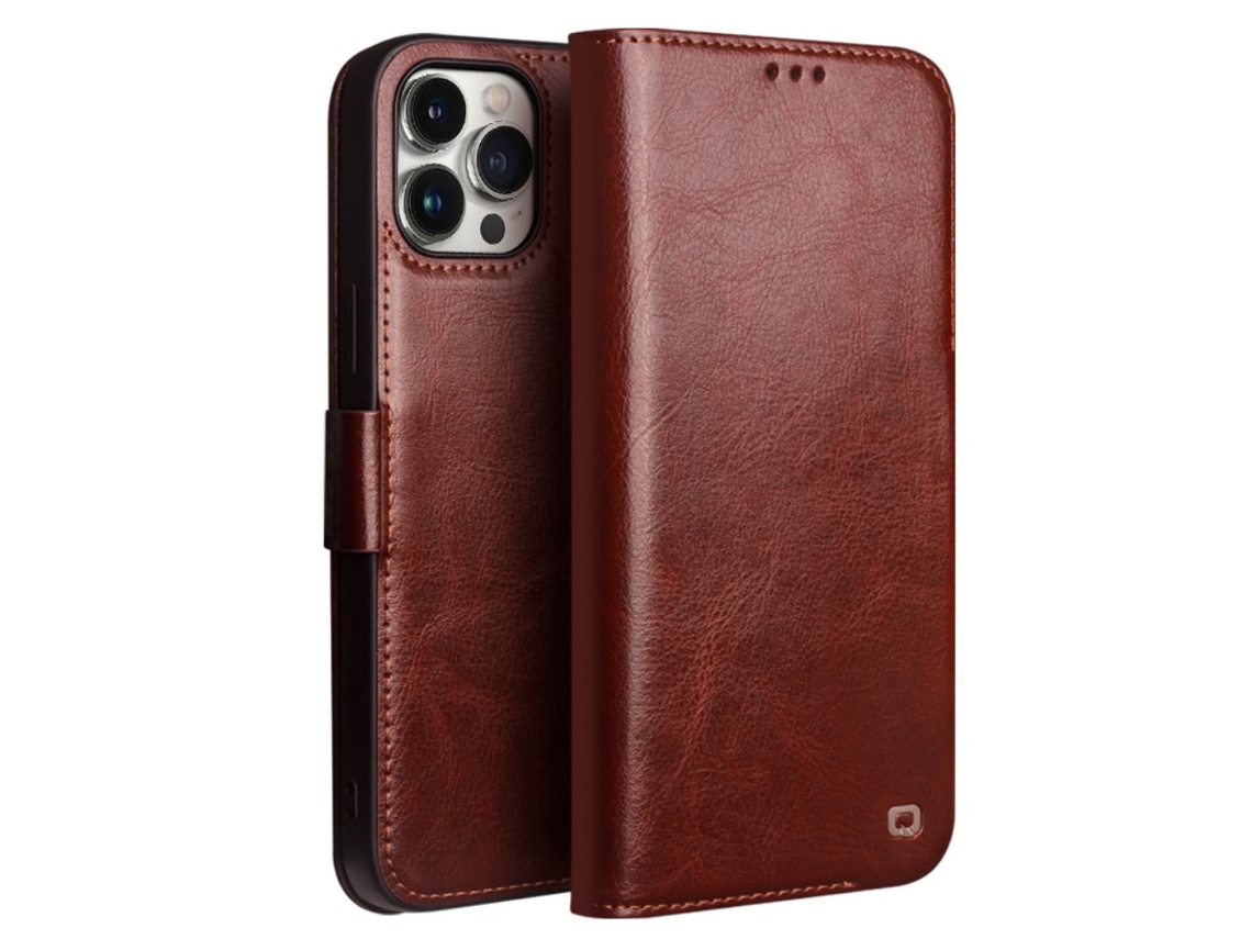 Capa Genuíno Quedas Para Iphone 12 Pro Max Qialino Pele Castanho