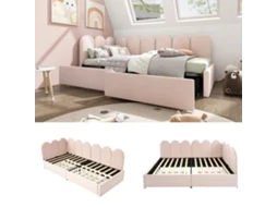 Sofá-cama Com 2 Gavetas - Tecido De Veludo - 90x200 Cm - Com Estrado De Molas - Rosa
