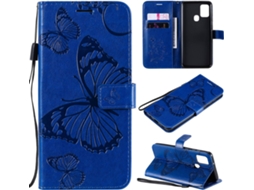 Capa Sm Design Alívio Borboleta para Samsung Galaxy A21 S HONGWE. Pele Sintética Magnética Azul