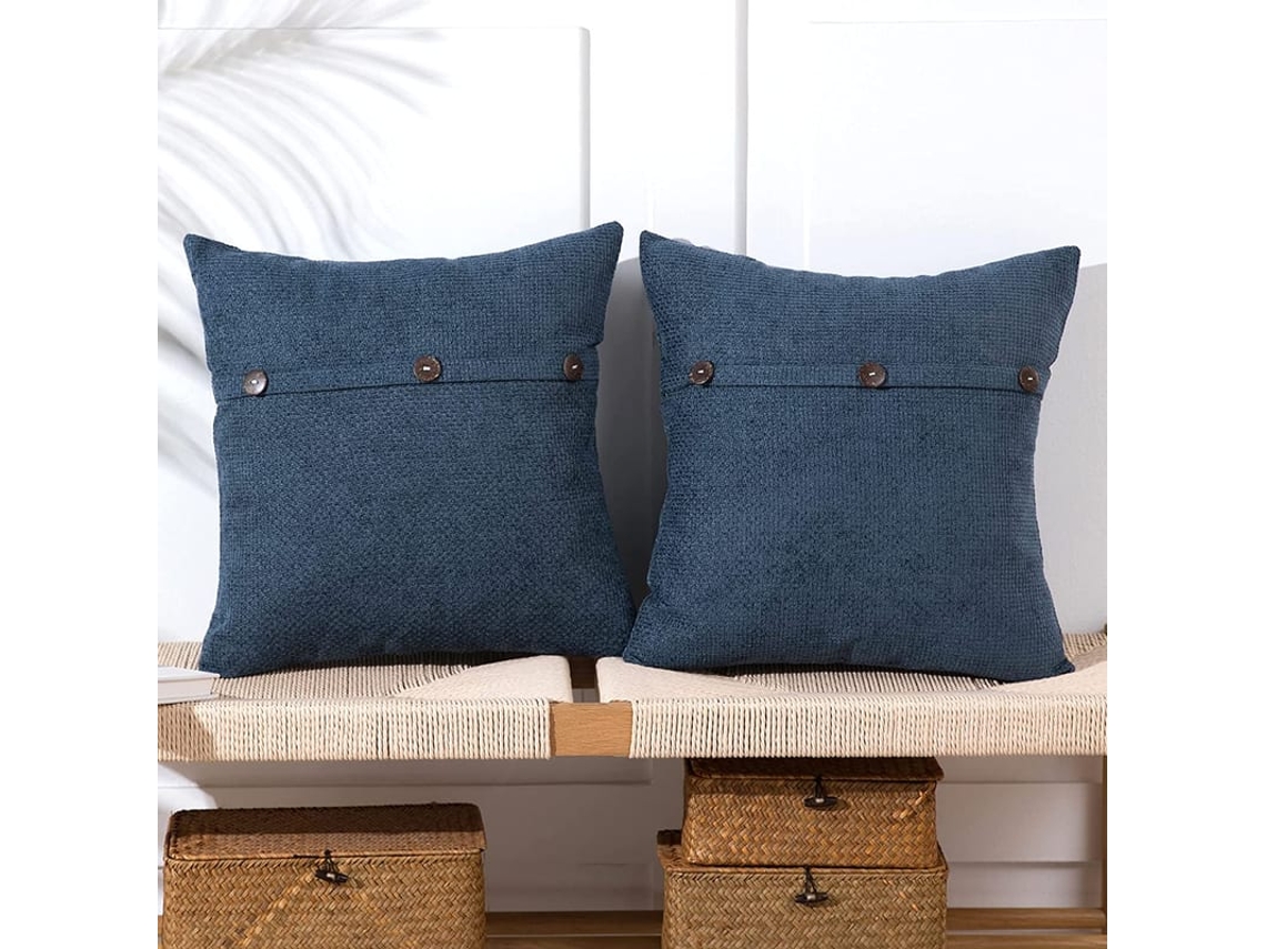 Capas De Travesseiro 18x18 Polegadas Com Botões Triplos Conjunto De 2 Chenille Decoração Rústica Fazenda Para Sofá