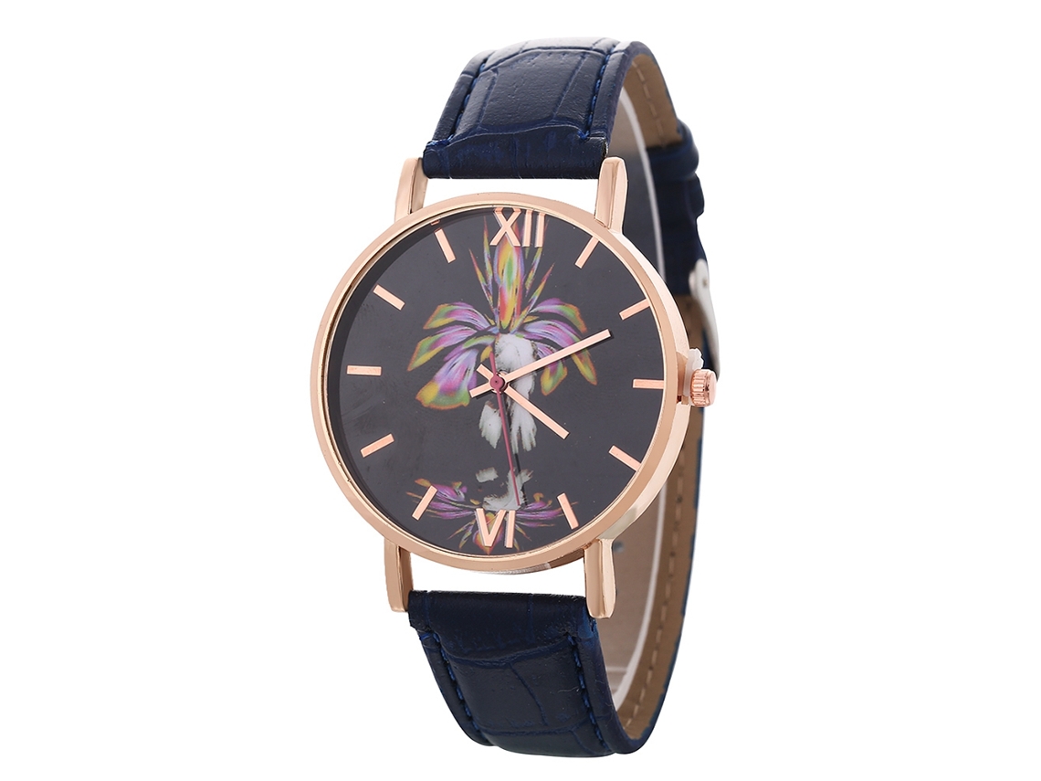 Relógio de Pulso Feminino e Masculino de Quartzo com Pulseira de Couro Simples e Fashion Azul