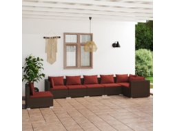 Conjunto 7 Peças Lounge Jardim C/ Almofadões Vime Pe Castanho Dkd Home Decor