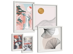 Pinturas Murais Modernas Vistas Da Grécia Com Barcos E Casas Moldura Branca Quadros Para A Sala De Estar Espelharte (conjunto De 5 Imagens)
