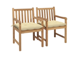 Vidaxl Cadeiras De Jardim C/ Almofadões Branco Nata 2 Pcs Teca Maciça