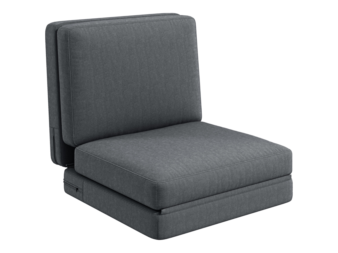 Poltrona Dobrável com Almofadas, Sofá Conversível, Sala, Quarto, Escuro, 75x268x18cm Cinza S/MARCA