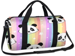 Bolsa Esportiva Fofa com Panda Arco íris Tecido de Poliéste 45 X 21 5 23 Cm Estampa Pa Design Du