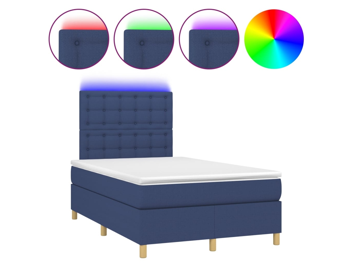 Cama Box Spring com Colchão e Led Tecido Azul MAISON EXCLUSIVE (120x200 cm)