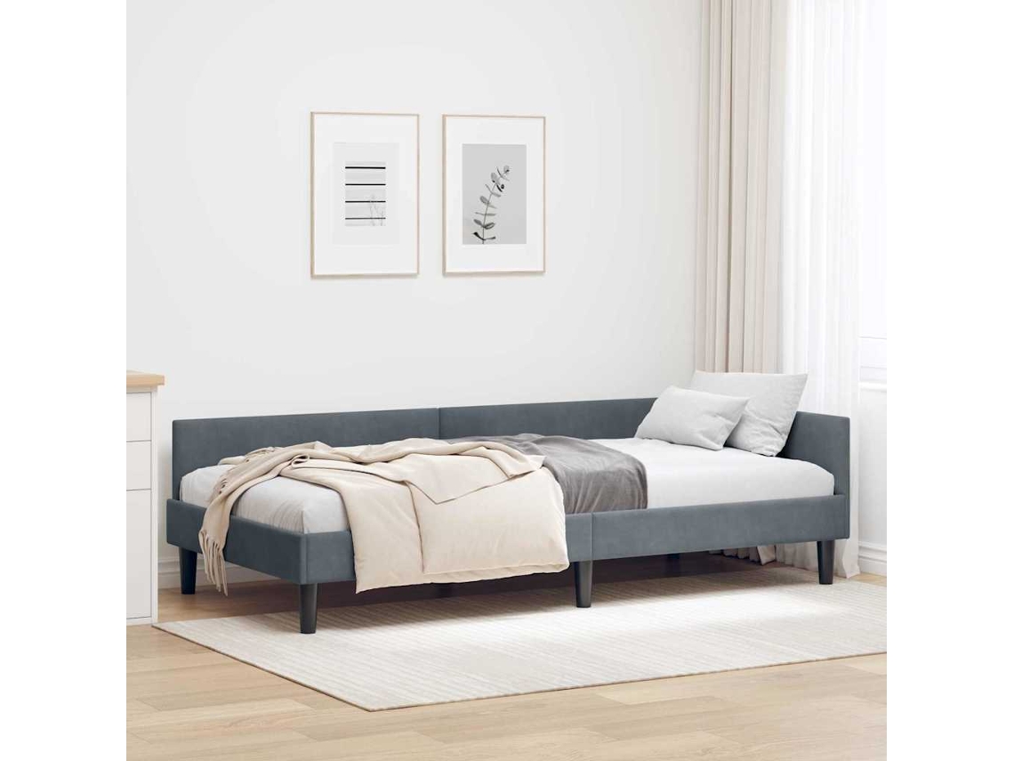 Vidaxl Estrutura de Cama de Canto Cinza Escuro 80 Cm X 200 Cm Veludo