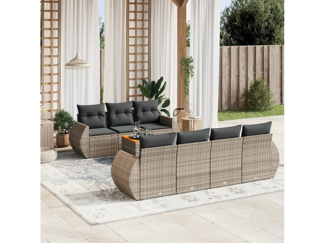 Vidaxl 8 Pcs Conjunto Sofás De Jardim C/ Almofadões Vime Pe Cinzento