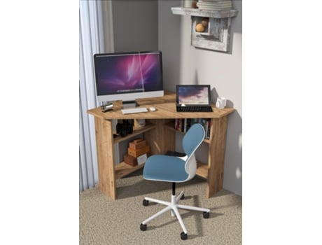 Mesa De Canto Moderna Em Madeira Mdf 84x80x74 Cm Casa Basics, Design Compacto E Elegante Para Escritório Ou Residência