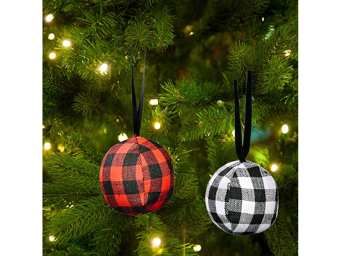 Bolas De Tecido Embrulhadas Para Natal (recheadas Com Algodão Pp, Feitas De Tecido Xadrez) Eoocoo
