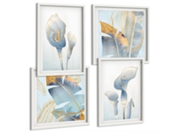 Composição De Quadros Flores Estilosas Delicadas Natureza Espelharte (4 Peças)