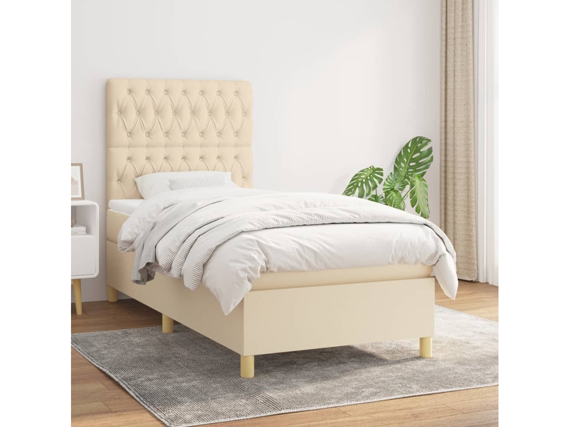 Vidaxl Cama Com Molas/colchão 100x200 Cm Tecido Cor Creme
