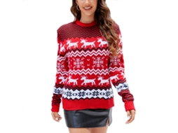 Jersey De Navidad De Cuello Redondo Manga Larga Suave Casual Moda Pull Over Para Mujer Rojo Talla S
