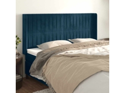 Vidaxl Cabeceira Cama C/ Abas Veludo 203x16x118/128 Cm Azul-escuro