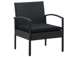 Vidaxl Cadeira De Jardim Com Almofadão Vime Pe Preto