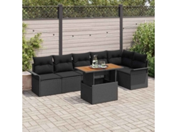 Vidaxl Conjunto De Sofá De Jardim Com Almofada 7 Pcs Preto Vime Pe