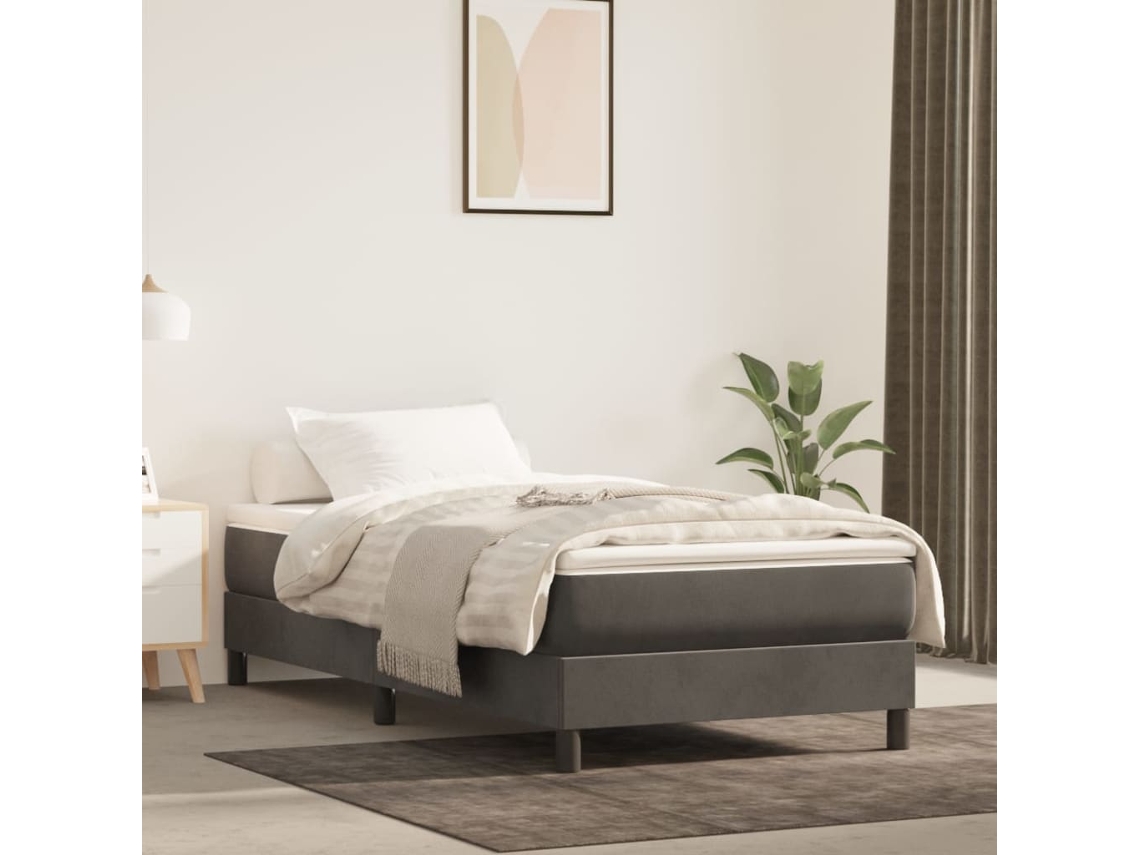 Cama Com Molas/colchão 100x200 Cm Veludo Cinza-escuro