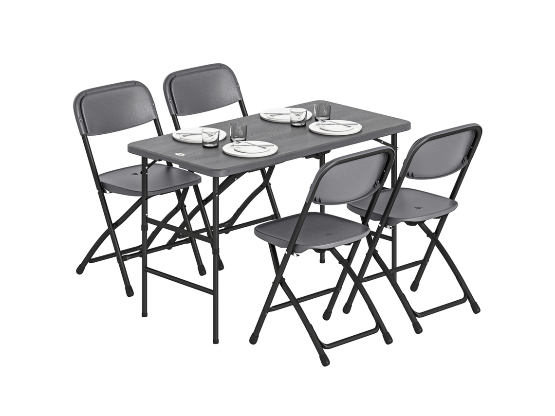 Conjunto de mesas e cadeiras de jardim com mesa ajustável de 55 a 74 Cm e 4 cadeiras dobráveis Cinza S/MARCA