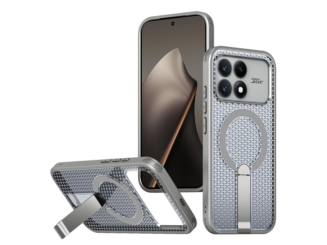 Capa Para Celular Com Design Em Favo De Mel, Suporte Magnético E Proteção Contra Quedas.cinza Titânio, Redmi 14c/poco C75