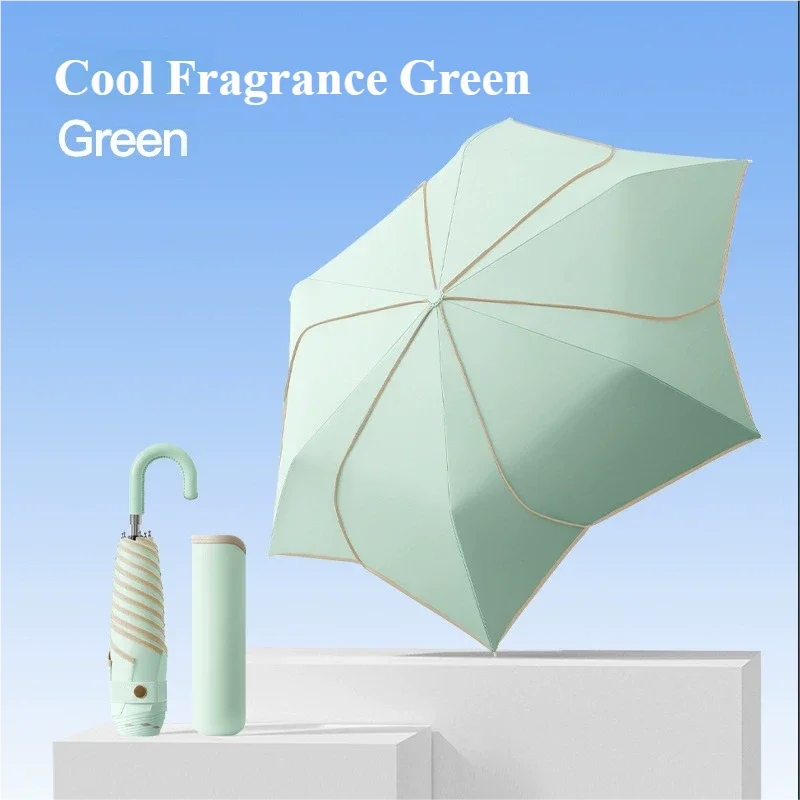 Guarda-chuva Manual Estilo Coreano (verde Claro 6k), Proteção Contra Sol E Chuva, Dobrável E Reforçado Contra Vento.