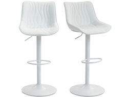 Conjunto De 2 Bancos De Bar Giratórios Domésticos, Altura Ajustável E Revestimento Em Couro Sintético, 47,5x54x92-110cm Acabamento Branco.