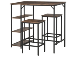 Conjunto de mesa de bar e 2 banquetas com apoio de pés,prateleiras de 3 níveis,109x60x100cm,marrom rústico BTFORUS