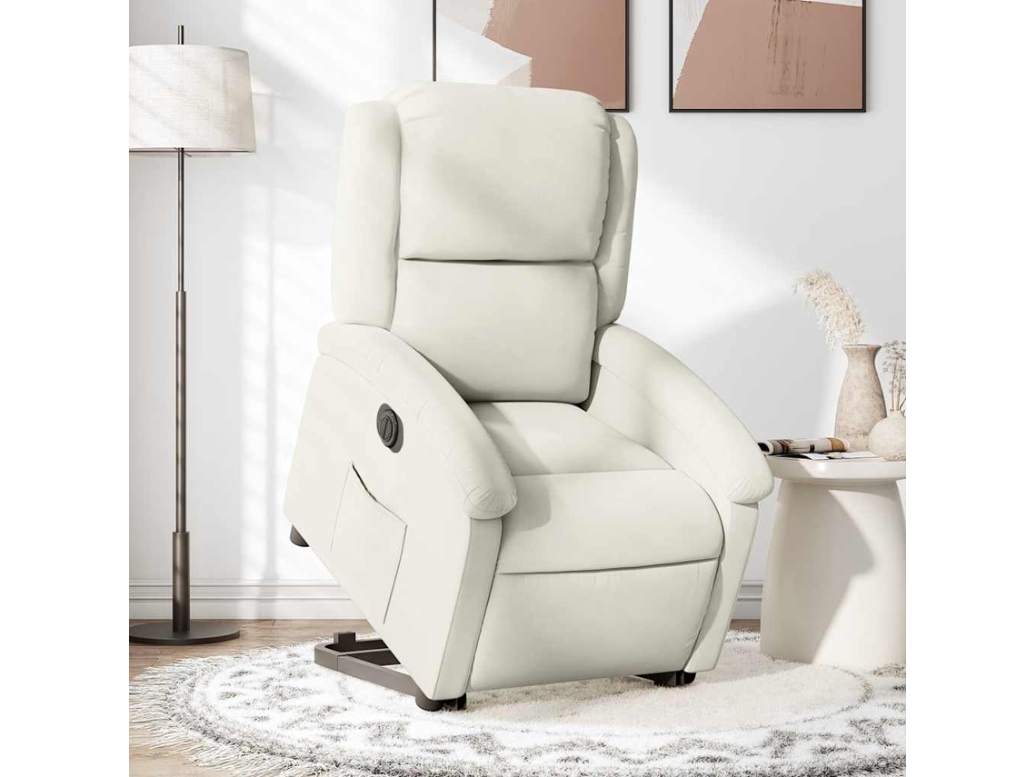 Vidaxl Poltrona Reclinável Elevatória Elétrica Veludo Creme