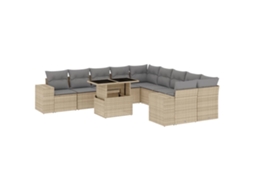 Conjunto de 11 Sofás de Jardim com Almofadões Vime Pe Bege MAISON EXCLUSIVE