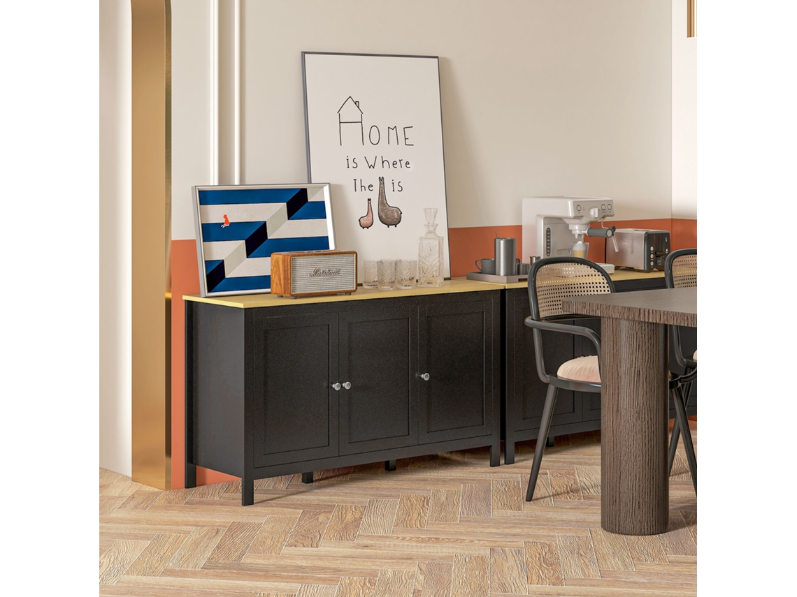 Móvel Tv Buffet Sala Preto Madeira 120x40x70 Cm 3 Portas Prateleiras Ajustáveis Armazenamento Sala Quarto Hall ZIWEI STORE