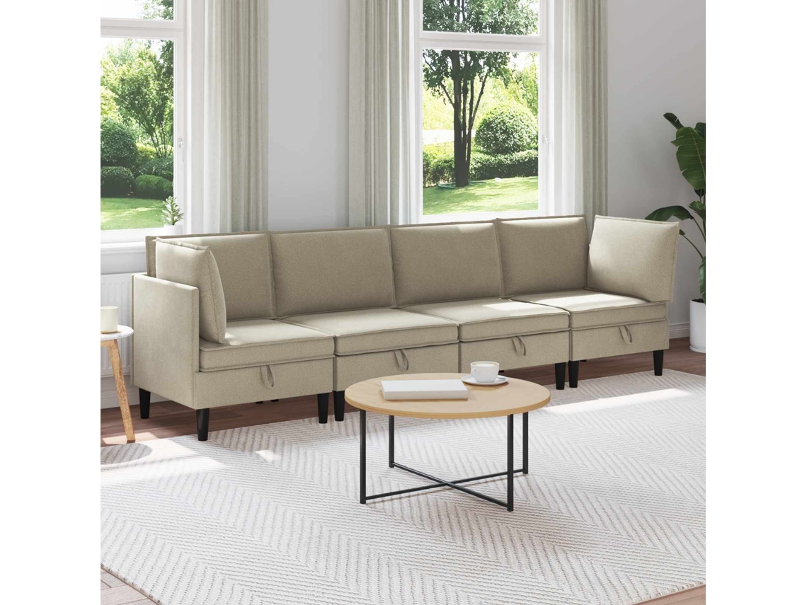 Vidaxl Conjunto De Móveis Para Sala De Estar 4 Pcs Areia Tecido