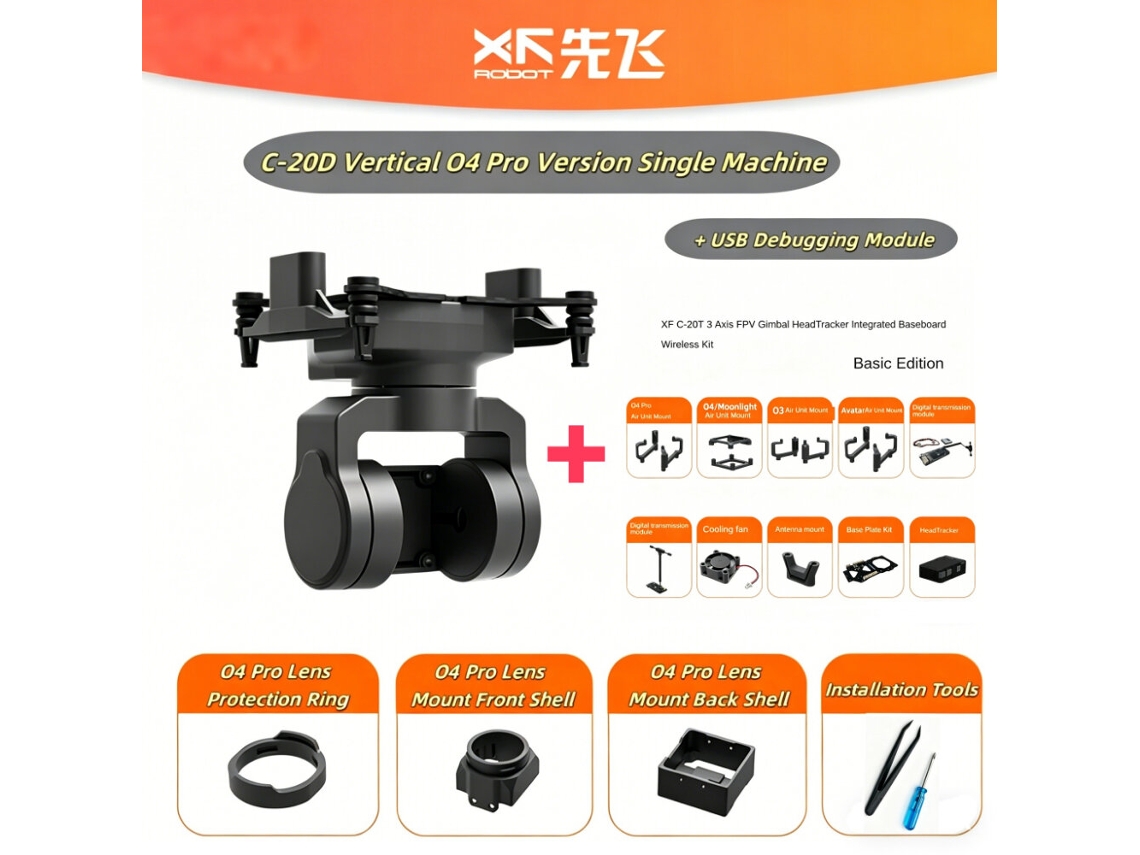 Gimbal Fpv 2 Eixos Montagem Vertical 19mm Módulo Rastreamento Cabeça Xf C 20d Dji O4/o4 Pro Drones Fpv MDUG