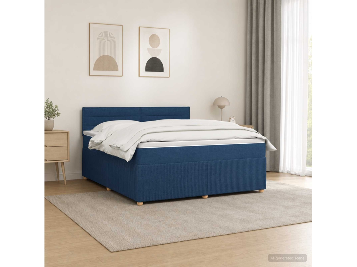 Vidaxl Cama Box Spring Com Colchão Azul 180 X 200 Cm Tecido