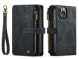 Lurelia Estojo Flip Iphone 14 Plus 3-em-1 Cordão Suporte Porta-cartões Couro Pu Tpu Preto Slim