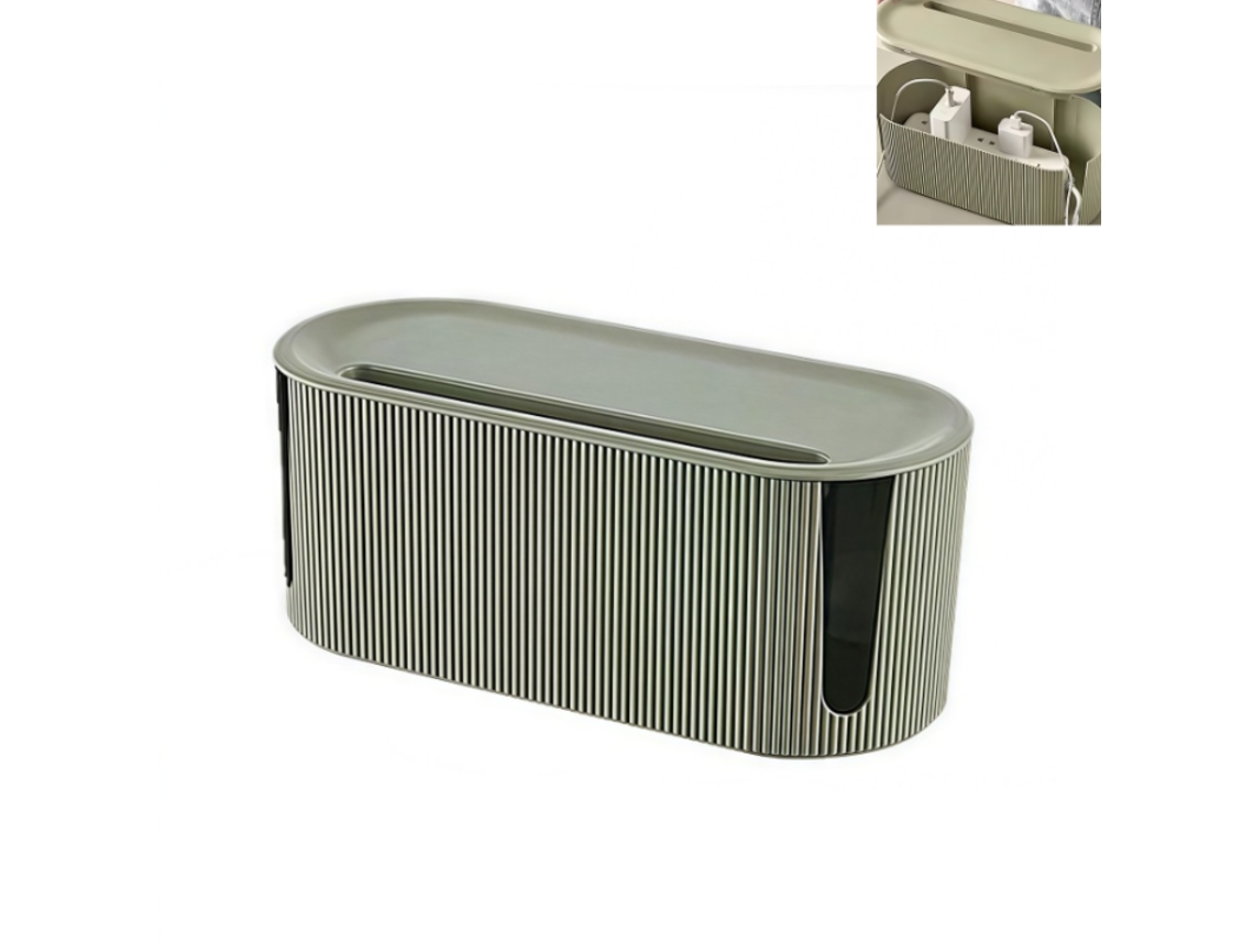 Caixa Gestão Cabos Extensão - Organizador Cabos Secretária - 31x13,5x12,5 Cm - Plástico - Verde