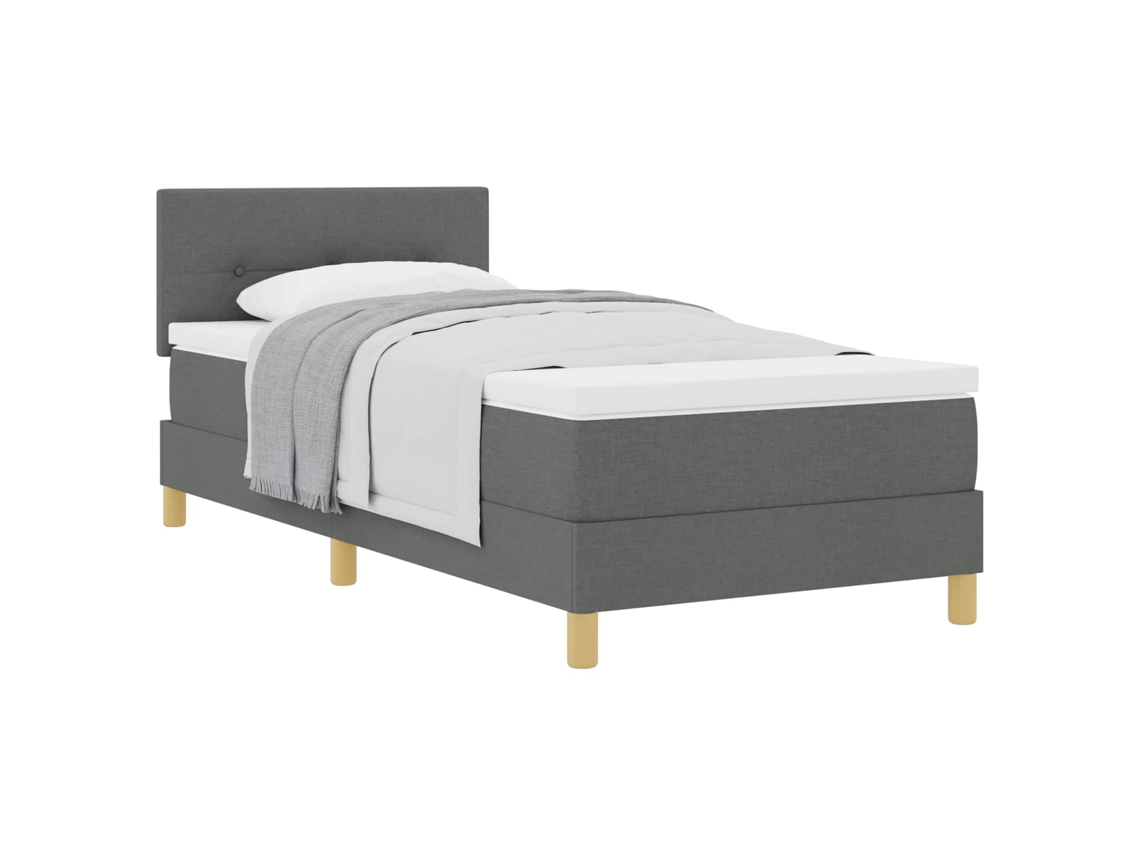 Cama De Solteiro | Camas Para Quarto | Cama Box Com Colchão Cinza Escuro 100 X 200 Cm Tecido