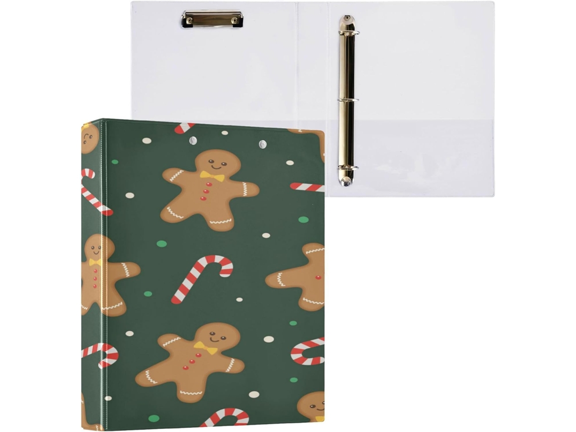Conjunto de Fichários com Argolas Semicirculares e Capa Bolso para Estudantes, Dura, Tema Natalino. 2 (3,8 Cm)