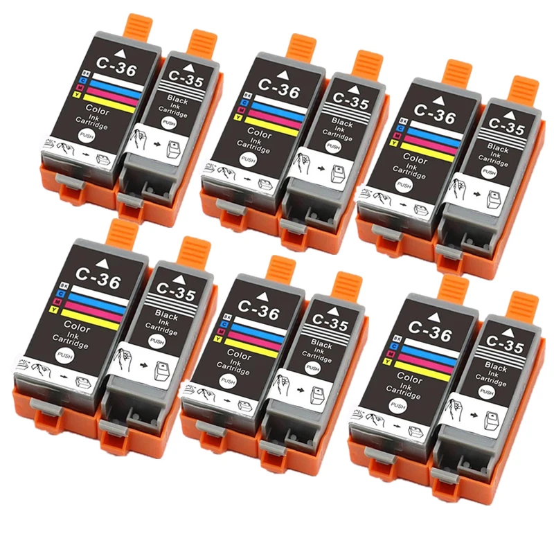 Conjunto de 6 Tinteiros Pgi 35, Pgi35, Cli 36, Cli36 compatíveis com impressoras Canon Pixma Ip100, Ip110, Ip100b, Tr150 MDUG