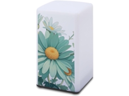 Luminária de mesa Aquarela verde menta com margaridas, minimalista, semi-fibra, portátil, quadrada.