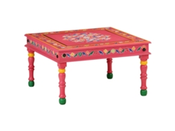 Vidaxl Mesa De Centro Pintada À Mão Mangueira Maciça Rosa