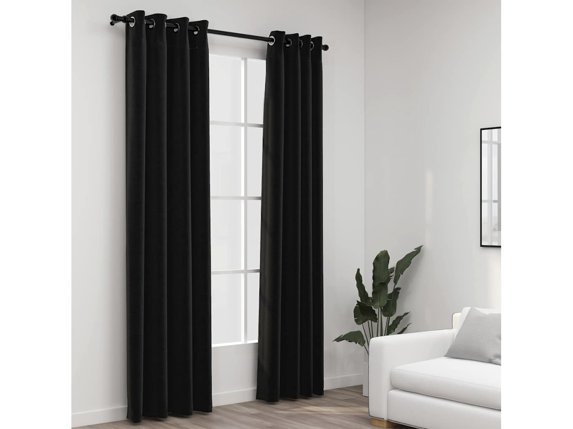 Vidaxl Cortinas Opacas Aspeto Linho 2 Pcs 140x225 Cm Antracite