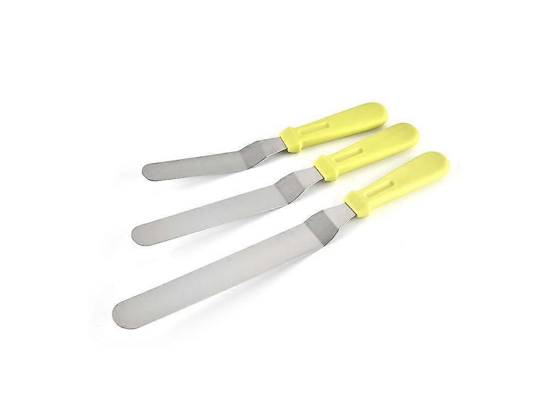 Jogo De Espátulas Para Confeitaria, Lâmina De Aço Inoxidável, Cabo Plástico Amarelo (6, 8 E 10 Polegadas)