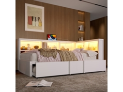 Cama de Dia Metálica 90x200cm, Retrátil, Armários, Iluminação Led, Usb, Branca GE